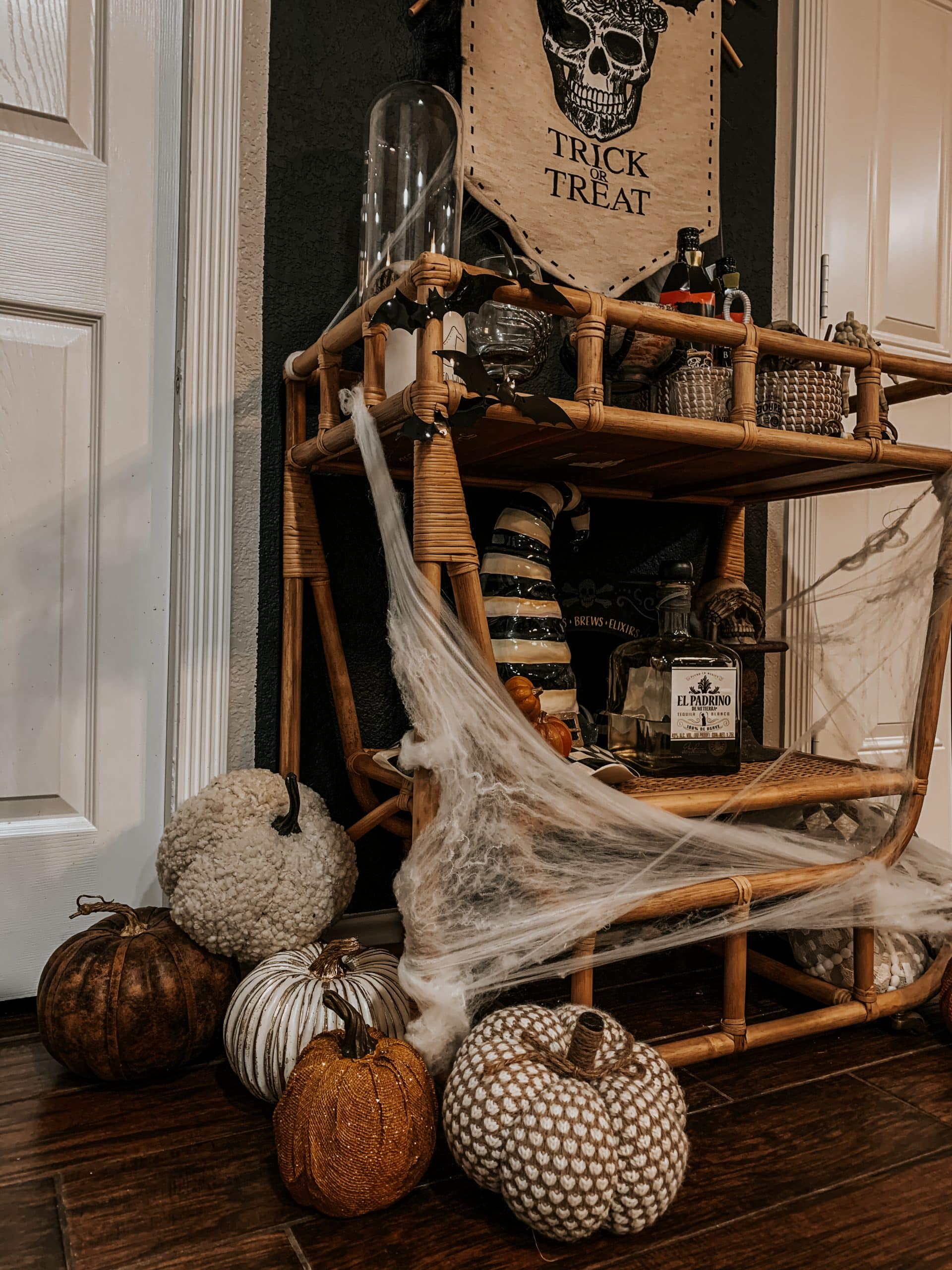 Halloween Bar Cart Pumpkins Boho Halloween Bar Cart